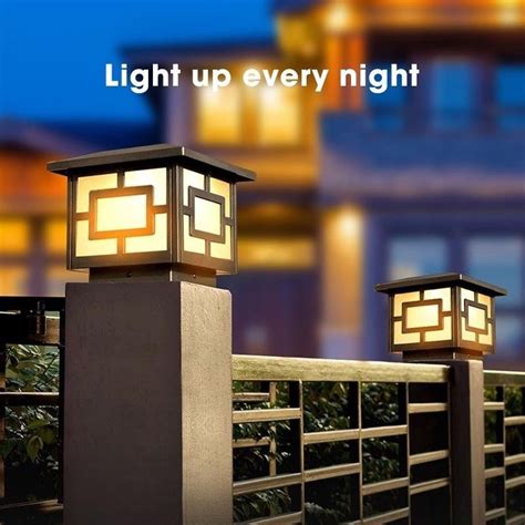 gate pillar lamp|Solar Gate Pillar Light LED 4 Tricolor Outdoor Lamp Waterproof .